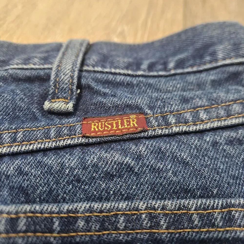 Rustler Wrangler Vintage Relaxed Fit Straight Leg Denim Blue Jeans Men's 40 X 32